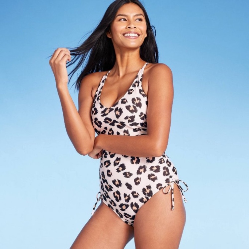 Leopard Print Ring-Back Side Cinch One Piece Swimsuit